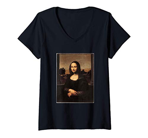 Mujer Mona Lisa de Isleworth Leonardo da Vinci Arte Clasico Cool Camiseta Cuello V