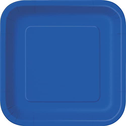 Unique- Platos Cuadrados de Papel Ecológicos-23 cm Azul Rey-Paquete de 14, Color royal blue (31484EU)