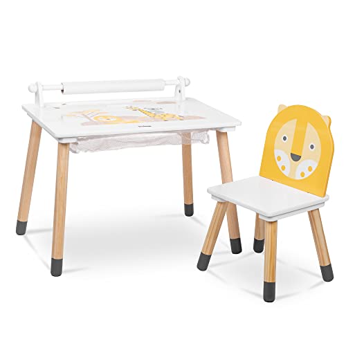 Beeloom - Mesa multiusos infantil de madera, JUNGLE DRUM, 60x40x44cm para niños con 1 silla, set mesilla y sillita, escritorio multifuncional multiactividades