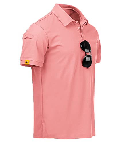 geeksport Polo de Hombre Manga Corta Golf Camisetas Deporte T-Shirt Verano (Rojo Coral L