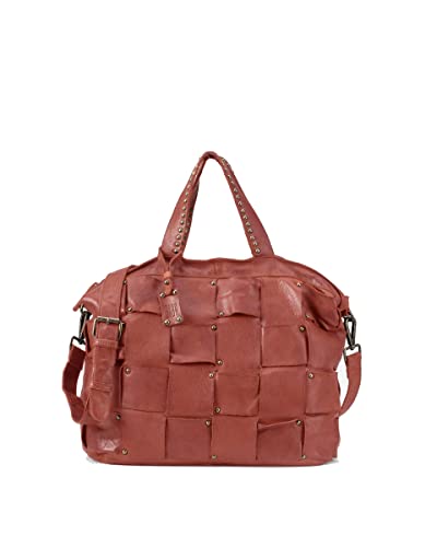 BIBA Bolso de Mujer de Cuero Genuino, Bolso de Mano Heritage Troy TRO1L, Asa Corta y Larga, Cierre con Cremallera, Piel Bovina Legítima, Color Siena