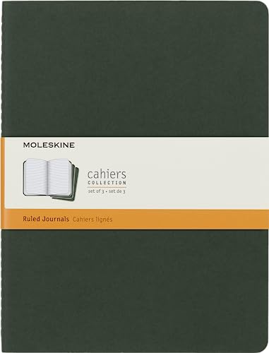Moleskine - Cahier Journal Cuaderno de Notas, Set de 3 Cuadernos con Páginas, Tapa de Cartón y Cosido de Algodón Visible, Color Verde Mirto