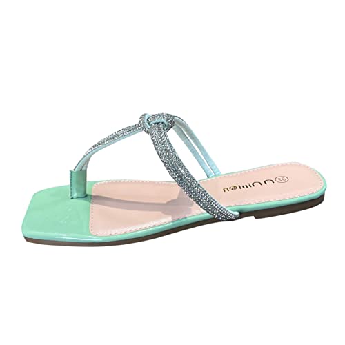 Zapatillas grandes de verano para mujer 2023 pantuflas en espiga sandalias planas tienda online zapatos de mujer, verde, 37 EU