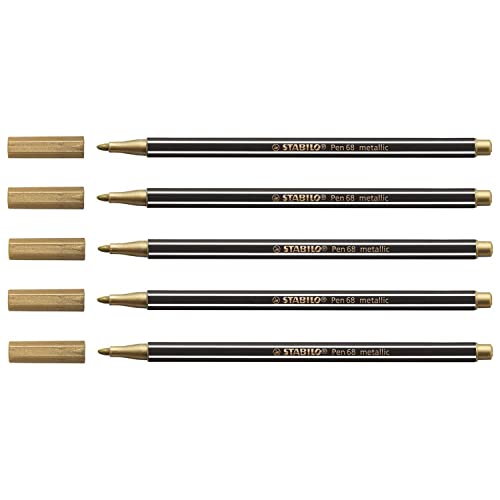 Stabilo - Lote de 5 bolígrafos de fieltro Pen 68 metálicos, color dorado