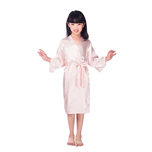 Mom's care Niños Niña Robe Satin Vestido de niña de Las Flores Albornoz de Seda para niños Color Puro Robe Albornoz Ropa de Dormir SPA natación cumpleaños