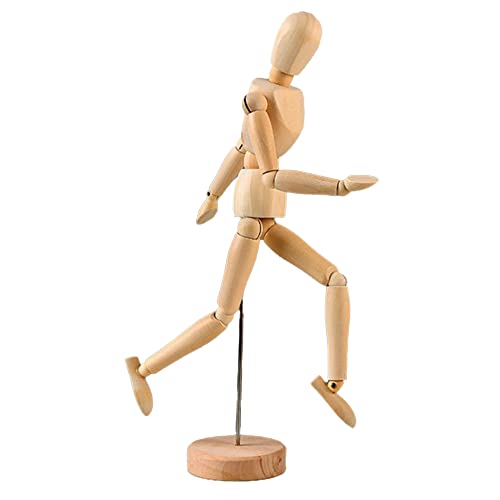 XUBX Maniquí de Madera 33 cm, Cuerpo Humano Figura Articulada para Dibujo, Muñeco Madera Articulaciones Flexibles Artista con soporte, Maniquí de Humanos, Modelo articulado para Dibujo y Pintura