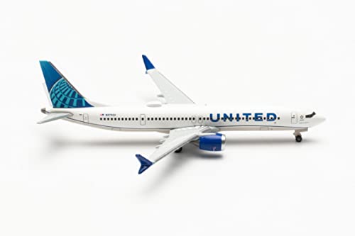 Herpa Modelo de avión Boeing 737 MAX 9, United Airlines N37522 Escala 1:500 - Modelo de avión para Diorama, modelismo, Pieza de coleccionista, decoración, avión sin Soporte de Metal