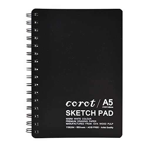 MEMX Cuaderno de Bocetos, A5 14 x 21,6cm 120 Páginas, Bloc Dibujo de Artista Encuadernado en Espiral, Papel de Dibujo Duradero Sin ácido para Dibujar, Pintar, Hacer Garabatos, Blanco