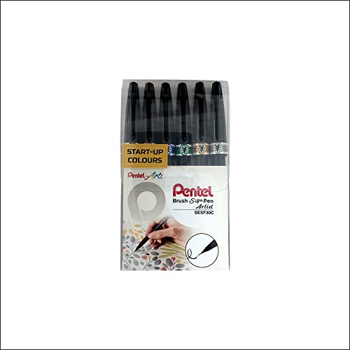 Pentel Sign Pen Micro Brush 6 Color Pack