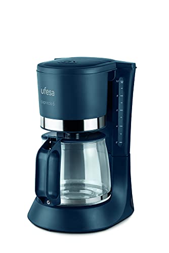 Ufesa CG7114 Capriccio Cafetera de Goteo, 6 Tazas, 600W, Jarra 0.6L, Filtro Permanente, Placa Calefactora Antiadherente, Sistema Antigoteo, Auto Apagado, Azul/Verdoso