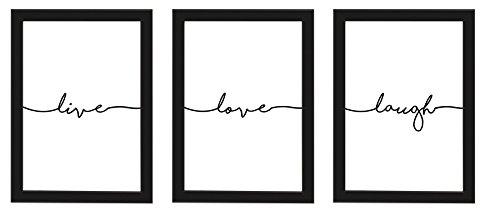 PICSonPAPER Póster con marco de 3 unidades, Live, Love, Laugh, marco negro, DIN A4, decoración, impresión artística, cuadro de pared, tipografía, regalo (con marco negro de IKEA Fiskbo)
