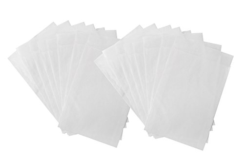 50 pequeñas bolsas de papel blancas de 4,5 x 6 + 2 cm de pestaña de regalo, para pastillas, semillas, mini bolsas de papel de estraza