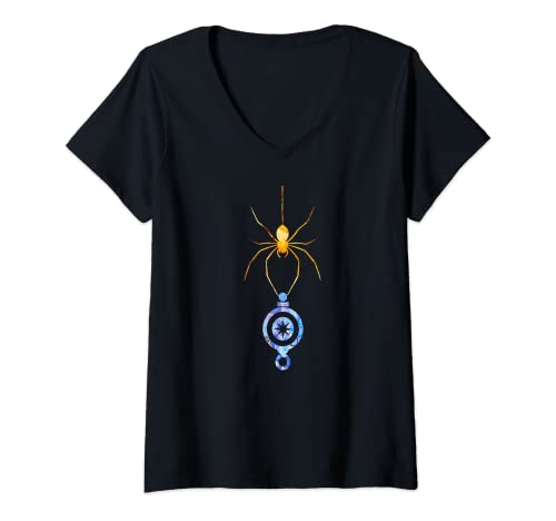 Mujer Araña divertida con ornamento de vacaciones arte de collage de medios mixtos Camiseta Cuello V