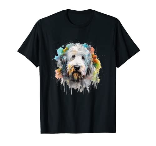 Colorido perro pastor inglés antiguo acuarela arte Camiseta