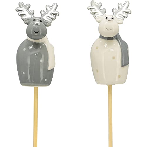 Matches21 - Juego de 2 figuras decorativas de renos en barras, diseño de dolomita blanco y gris, juego de 2 unidades de 4,2 x 3,5 x 24,5 cm