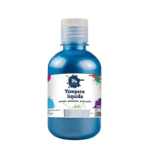 RAYLU PAPER - Témpera Líquida de Colores Vivos para Manualidades y Murales, Pintura Gouache al Agua Lavable Apta para Cualquier Superficie (250 ml, Azul Metalizado)