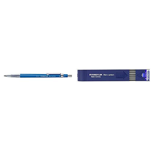 STAEDTLER 780C Mars Técnico - Portaminas Técnico (HB, 2 mm, Punta Metálica), Color Azul/Gris + 200-B - Estuche con 12 minas