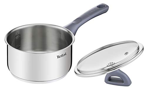 Tefal Daily Cook - Cazo de acero inoxidable, base reforzada, aptas para todo tipo de cocinas incluido inducción, gran conductividad y resistencia con materiales reciclados, Cazo 16 cm, 1 Litro