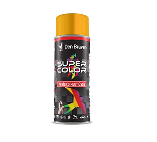 Den Braven, Pintura Acrílica en Spray Multiusos de Uso Profesional y Doméstico, Para interiores y exteriores, Secado rápido y Acabado Brillante, Supercolor, Amarillo RAL 1007, Bote 400 ml