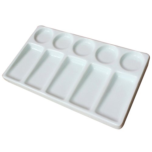 ROSENICE Paleta de mezcla de cerámica rectangular para pintura al óleo acuarela blanca 19,3 x 11 x 1,8 cm