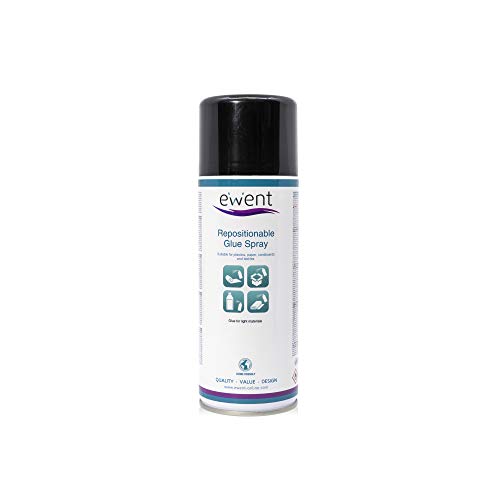 Ewent EW5625 - Spray de pegamento reposicionable 400ml - Pegamento para materiales ligeros (plásticos, papel, corchos, cartón, poliestireno expandido, textiles, espumas).
