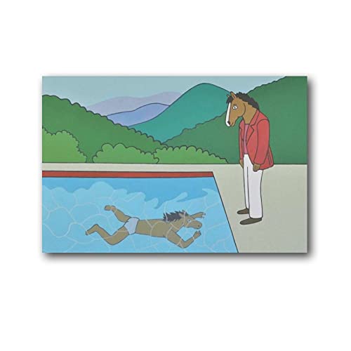 XIANGLIANG BoJack Horseman David Hockney He Watches He Swim Póster de pared pintura en lienzo para regalo de sala de estar, decoración de dormitorio, obras de arte, 50 x 75 cm