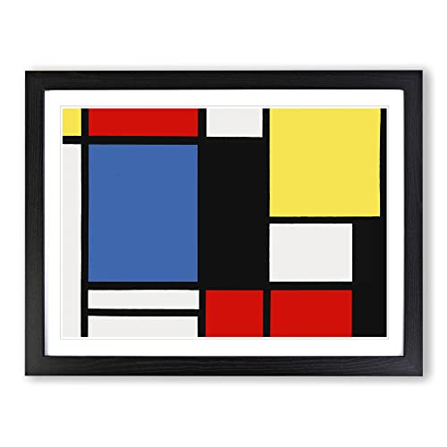 Composición Vol.3 por Piet Mondrian - Cuadro clásico enmarcado para pared, listo para colgar, para sala de estar, dormitorio, decoración de oficina en casa, color negro, A4 (34 x 25 cm)