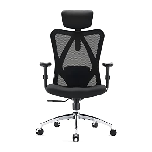 SIHOO Silla Ergonómica de Oficina, Silla de Escritorio con Soporte Lumbar Ajustables, Reposacabezas y Apoyabrazos, Malla Giratoria, Mecanismo de Inclinación, Carga máxima de 150 kg/ 330LB