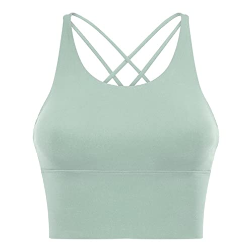 OVAST Fitness Bra Women Sport Top High Impact Vest Thin Shoulder Strap Sling Cross Back Gym with Chest Pad (Color : Red, Size : XS-4) (Color : Celadon, Size : M-8)