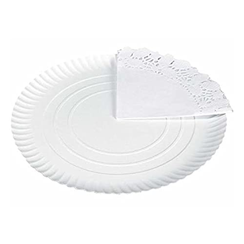 Acan Pack de 6 bandejas de cartón con blonda circular, color blanco, juego de 6 bandejas de repostería con blonda en color blanco diámetro 30 cm