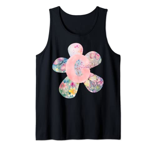 Acuarela letra G nombre inicial monograma flores silvestres primavera Camiseta sin Mangas