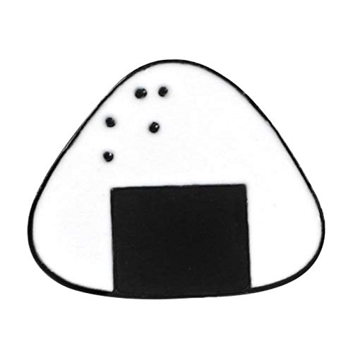Broche con diseño de bolitas de arroz japonesas de sushi de dibujos animados japoneses, broche de esmalte de tela vaquera, insignia de solapa – negro + blanco