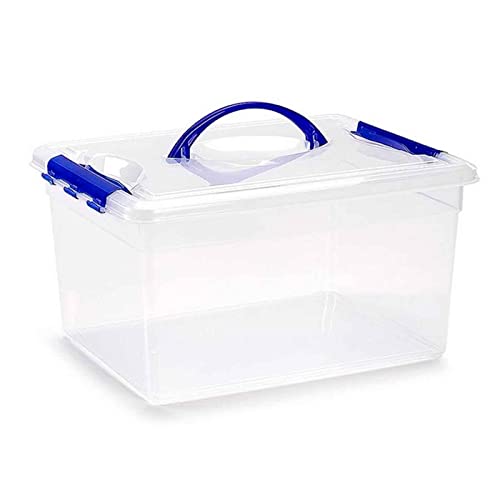 AC - Caja de ordenación de plástico transparente con asa, Nº 9. Contenedor para almacenar juguetes, libros, ropa, mantas. Capacidad 12 litros. Dimensiones aprox.: 18 x 34 x 27 cm