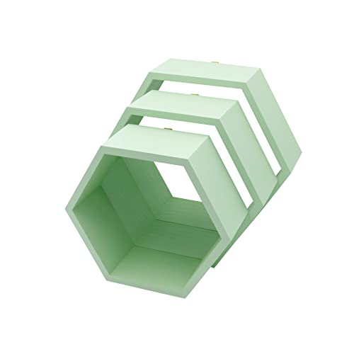 Estantes hexagonales de madera verde pastel, hexagonales, estantes de panal de abeja, juego de 3 unidades hexagonales