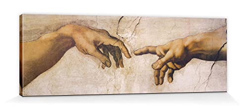 1art1 Michelangelo Buonarroti Póster Impresión En Lienzo The Creation Of Adam, Detail, 1508-1512 Cuadro En Bastidor De Camilla De Madera | Mural XXL | Imagen 120x40 cm