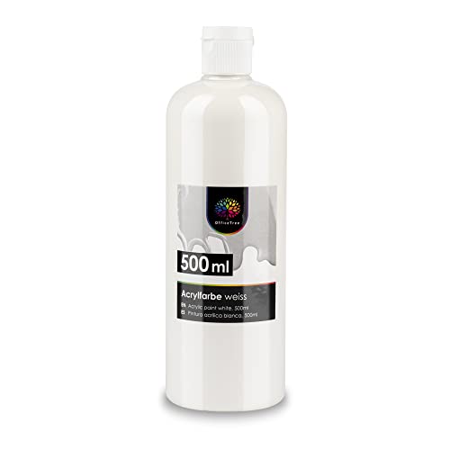 OfficeTree color acrílico blanco 500 ml - color acrílico con base acuosa blanco - pintura acrílica White para amateurs - color acrílico blanco ideal para mezclar