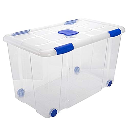 Tradineur - Caja de almacenaje, de 40,5 x 74 x 42 cm, nº 12, con capacidad de 90 litros con tapa y ruedas para organización del hogar, baúl organizador(40,5 x 74 x 42 cm, Unidad)