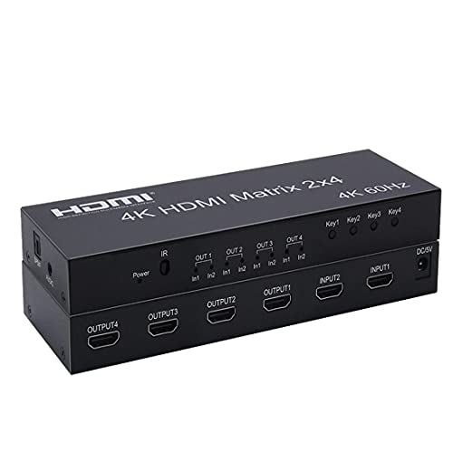 4 K HDMI Matrix 2X4 Splitter 4K 60Hz 2 in 4 Out HDMI Splitter Switcher Extractor Audio AUX SPDIF Reducción para PS3 / 4 TV DVD