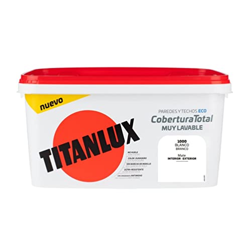 Titanlux Cobertura Total pintura para paredes, Color Blanco, 4 l (Paquete de 1) - cubeta