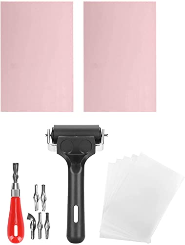 Kit de herramientas de inicio de impresión de bloques con herramienta de corte de linóleo, papel de calco, bloque de goma, rodillo Brayer para manualidades de tallado de sellos de bricolaje