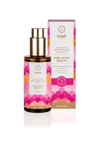 khadi PINK LOTUS BEAUTY Ayurvedic Elixir Skin & Soul Oil, aceite sensual armonizante, equilibrante e hidratante, 100% herbal, naturales y veganos, cosmética natural certificada, 100ml