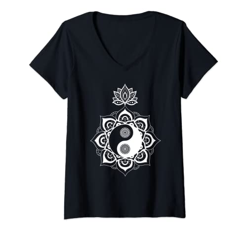 Mujer Bonito diseño de mandala Yin Yang Camiseta Cuello V