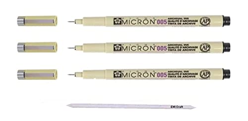 Sakura Pigma Micron 005 - Bolígrafos de punta superfina y de punta fina (3 unidades), color negro