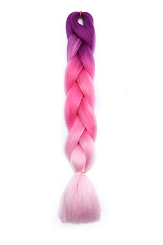 Extensiones de cabello trenzado jumbo de 1 piezas Crochet Pelo trenzado sintético 60cm Púrpura a Melocotón Rosa a Rosa