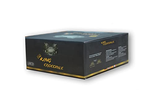 King Crocodile Carbón de coco con larga duración de combustión, 28 x 28 mm, carbón natural sostenible, poco cenizas, bajo consumo de humo, carbón para barbacoa, cubo de carbón de alta calidad, 10 kg