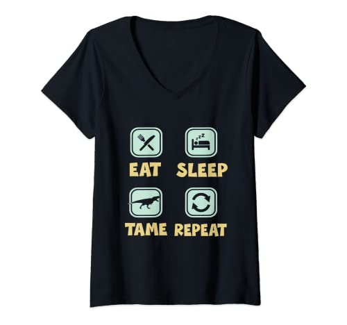 Mujer Eat Sleep Tame Repeat Funny Dino Dinosaur Camiseta Cuello V