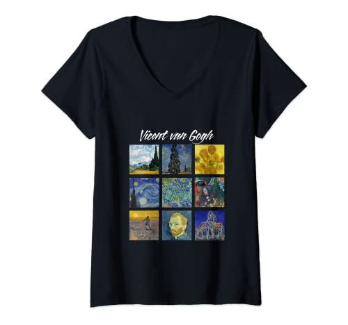 Mujer Vincent van Gogh | Cuadros Famosos Girasoles Noche Estrellada Camiseta Cuello V