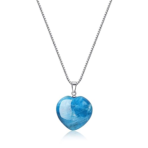 COAI Collar para Mujer de Plata Esterlina 925 con Colgante Corazón de Apatita Azul Piedra Natural