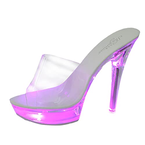 Zapatos de lona para mujer, zapatillas casuales, sandalias de mujer con cuadrado transparente, sexy, zapatos de tacón alto con luces para mujer, zapatos de mujer, bailarina con tacón, a, 37 EU Schmal