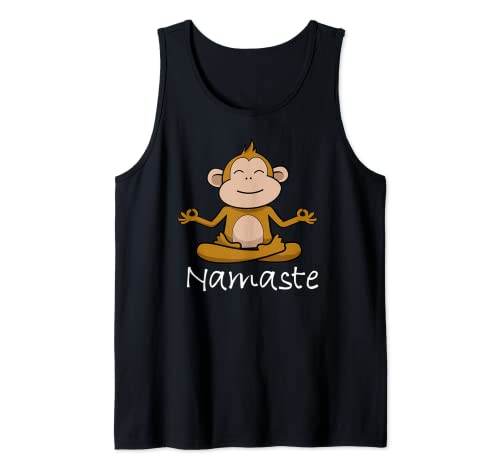 Adorable Mono De Dibujos Animados En Yoga Pose O Meditando Namaste Camiseta sin Mangas